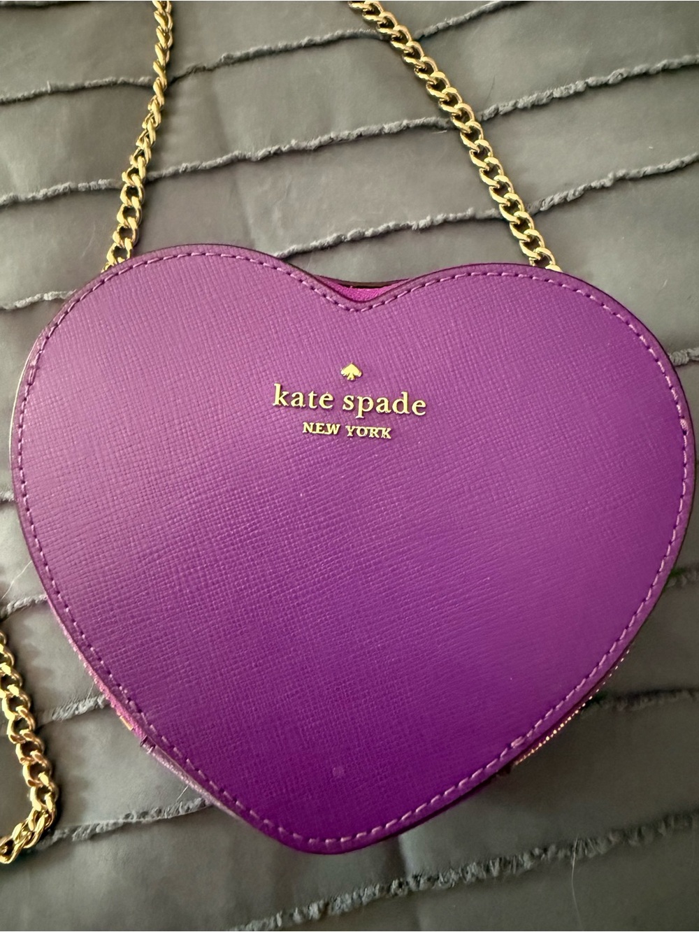kate spade purple heart-shaped mini crossbody with gold chain